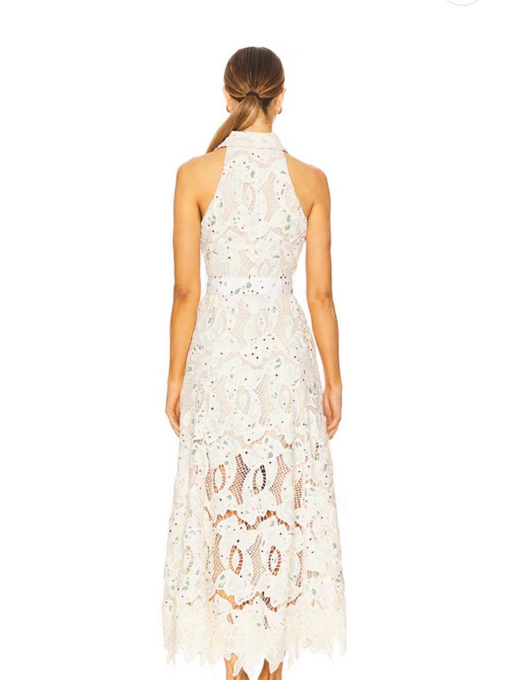 ELLIATT Kyla Maxi Dress Size L Multi Floral Lace Pearl Belt Wedding Guest - Picture 3 of 5